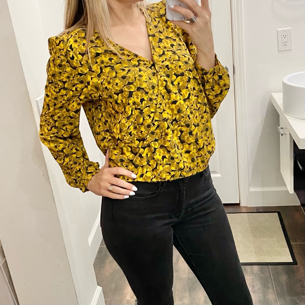 NWT A new day Yellow wrapped blouse  S